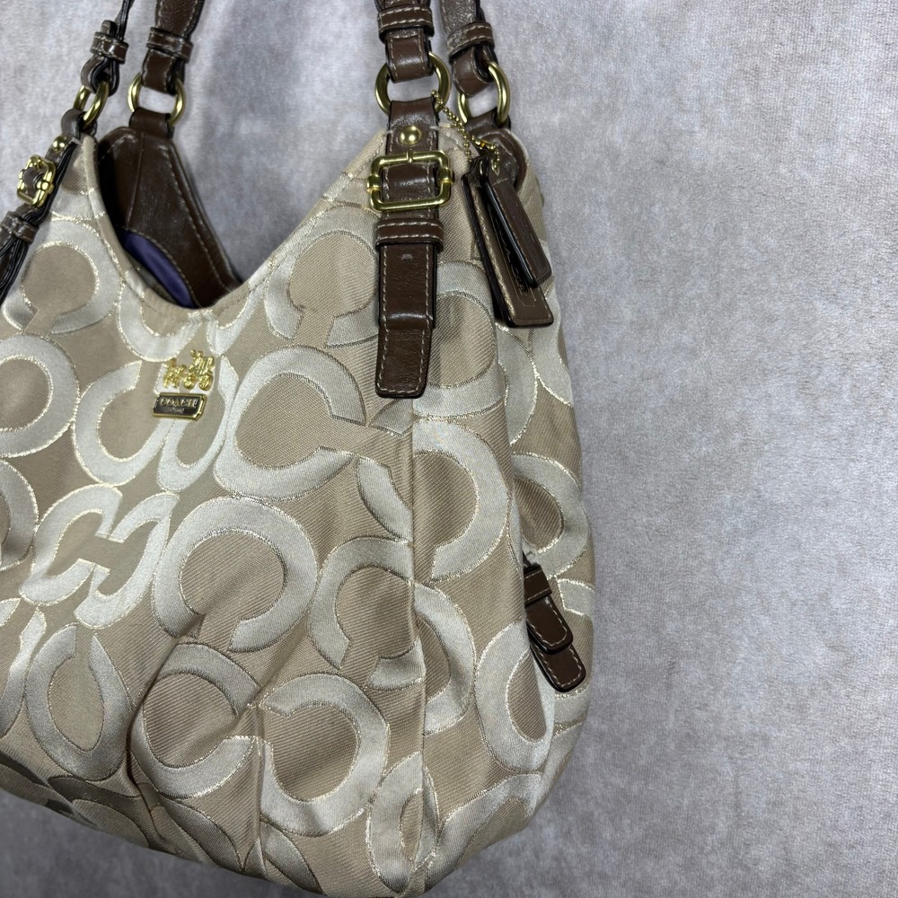 Coach Hobo Womens Medium Beige Signature Optic Art Jacquard Leather Trim Bag - Picture 5 of 16